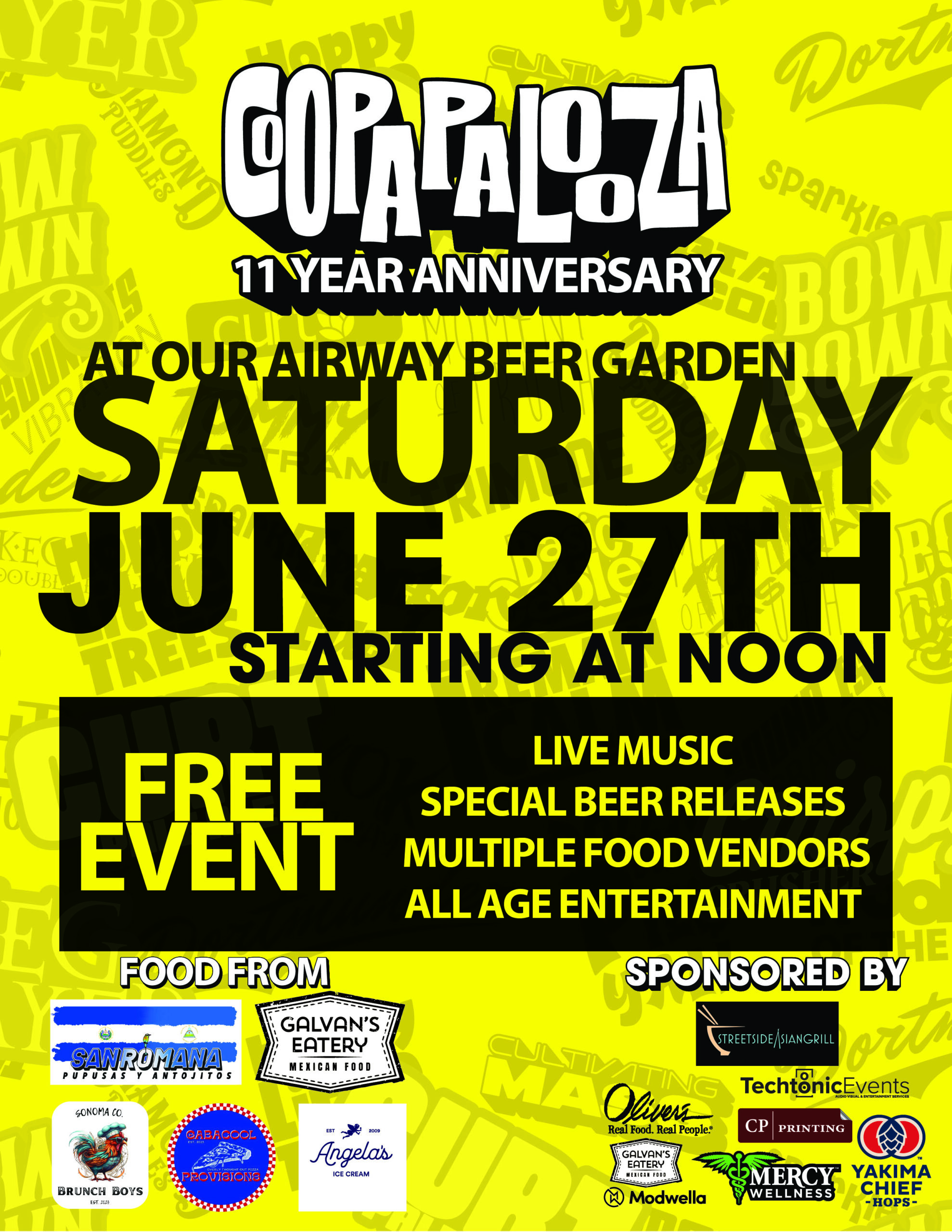 Coopapalooza 11 Year Anniversary Party - Saturday June 27th at the Airway Beer Garden